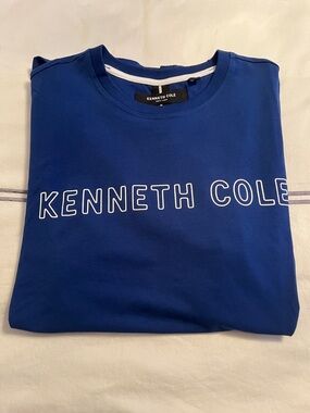 Kenneth Cole Men's Blue Crewneck T-Shirt with White Logo
